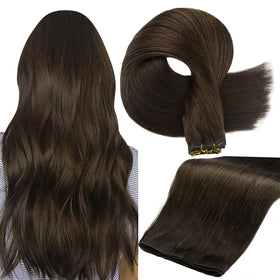 Full Shine Genius Weft Hair Extensions Dark Brown 20 Inch front view