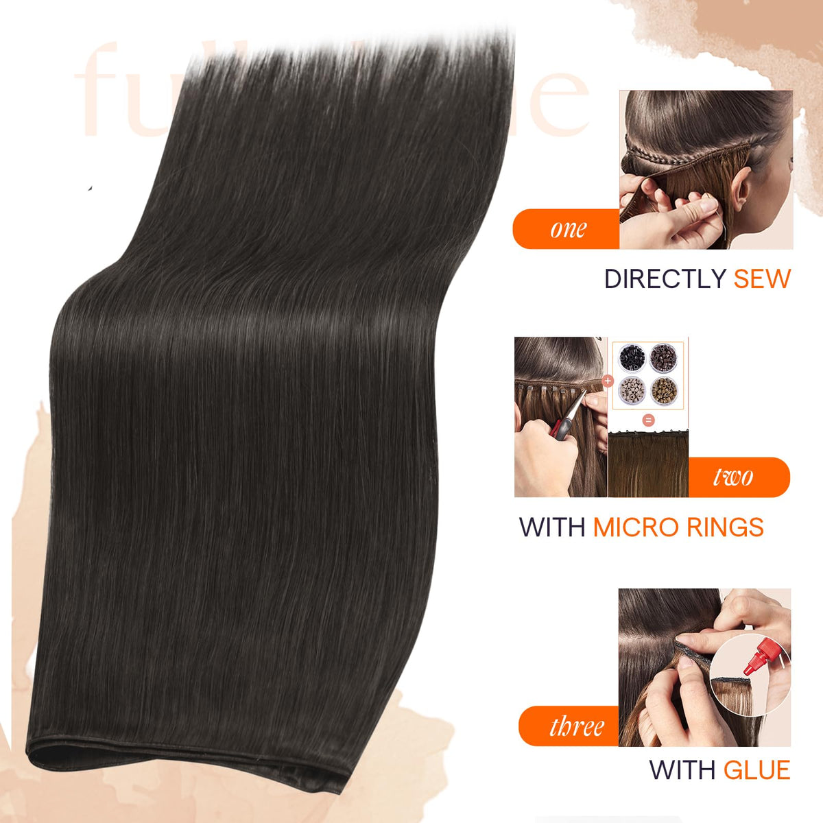 Full Shine Genius Weft Hair Extensions displayed in various colors