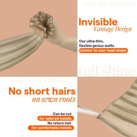 Full Shine Genius Weft Hair Extensions displayed in various colours