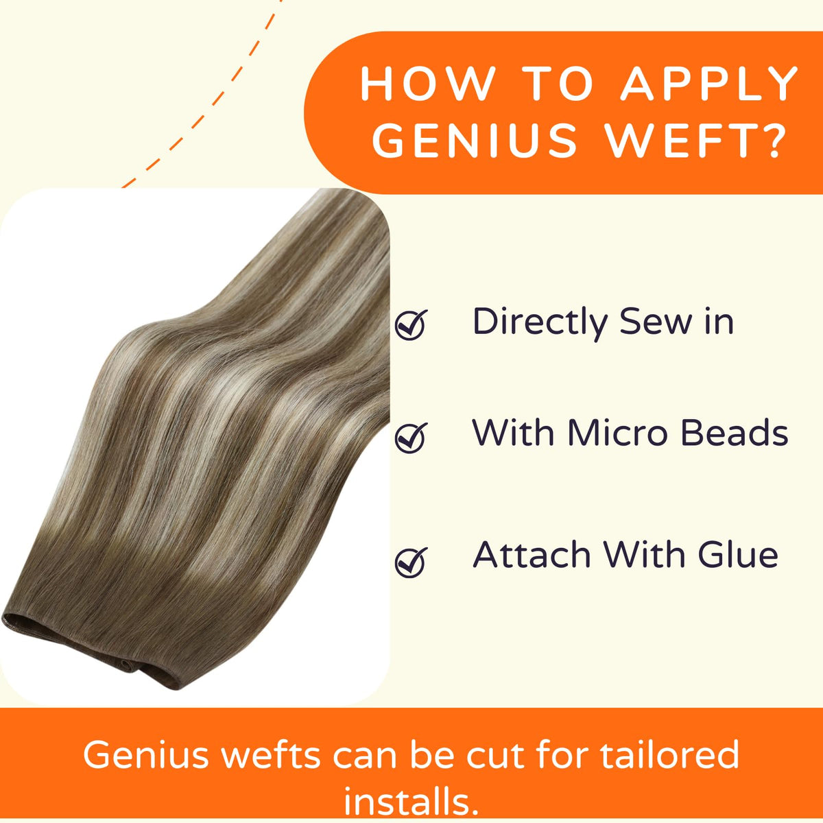 Full Shine Genius Weft hair extensions displayed on a mannequin