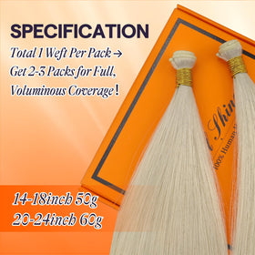 Full Shine Genius Weft Hair Extensions displayed with styling tools