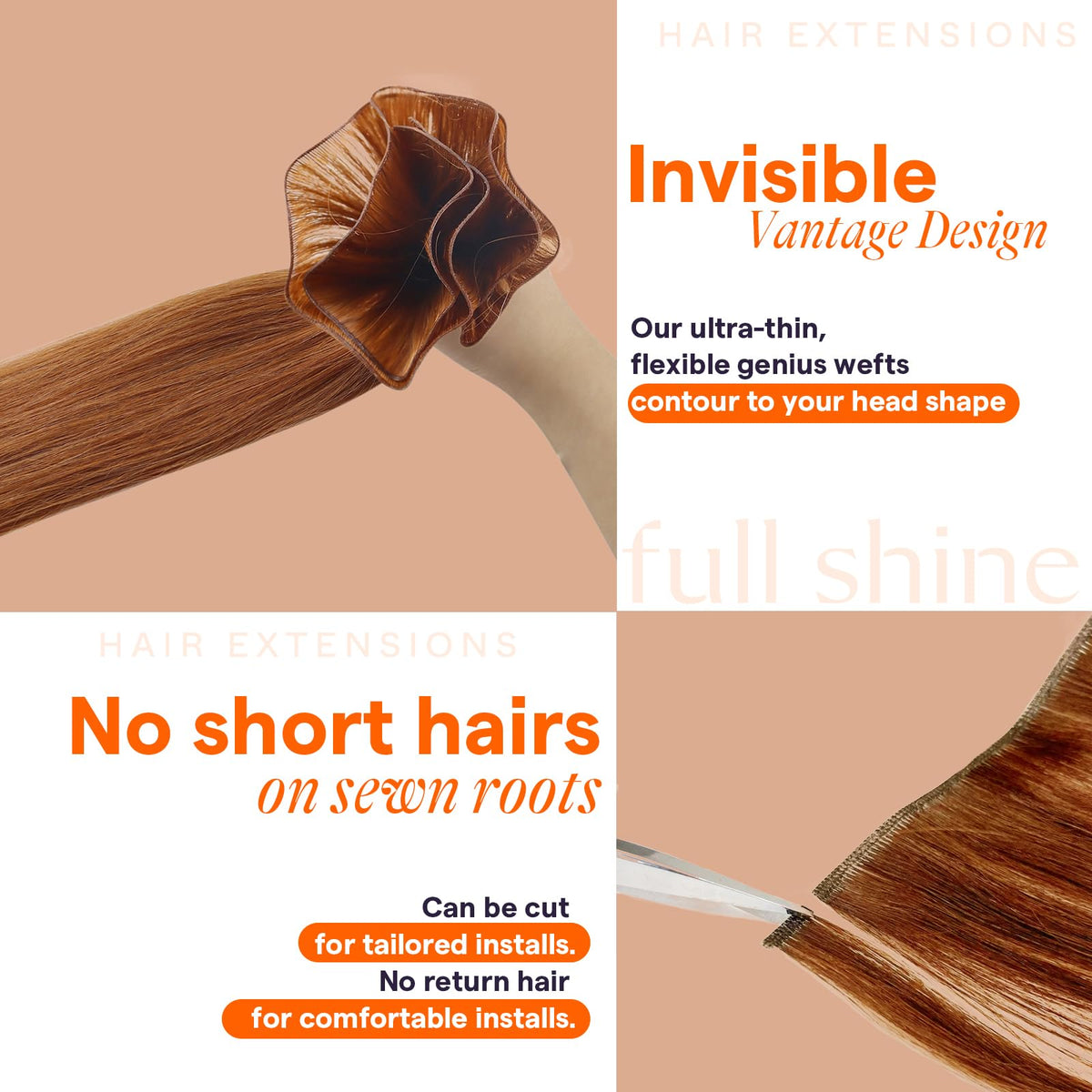 Full Shine Genius Weft Hair Extensions in various colors