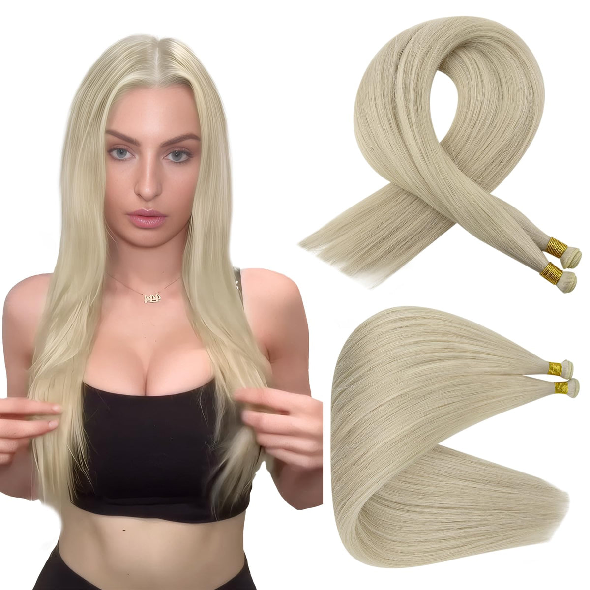 Full Shine Genius Weft Hair Extensions platinum blonde front view