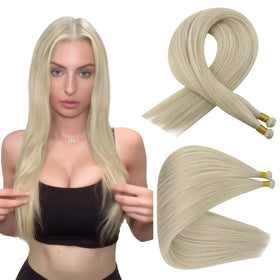 Full Shine Genius Weft Hair Extensions platinum blonde front view
