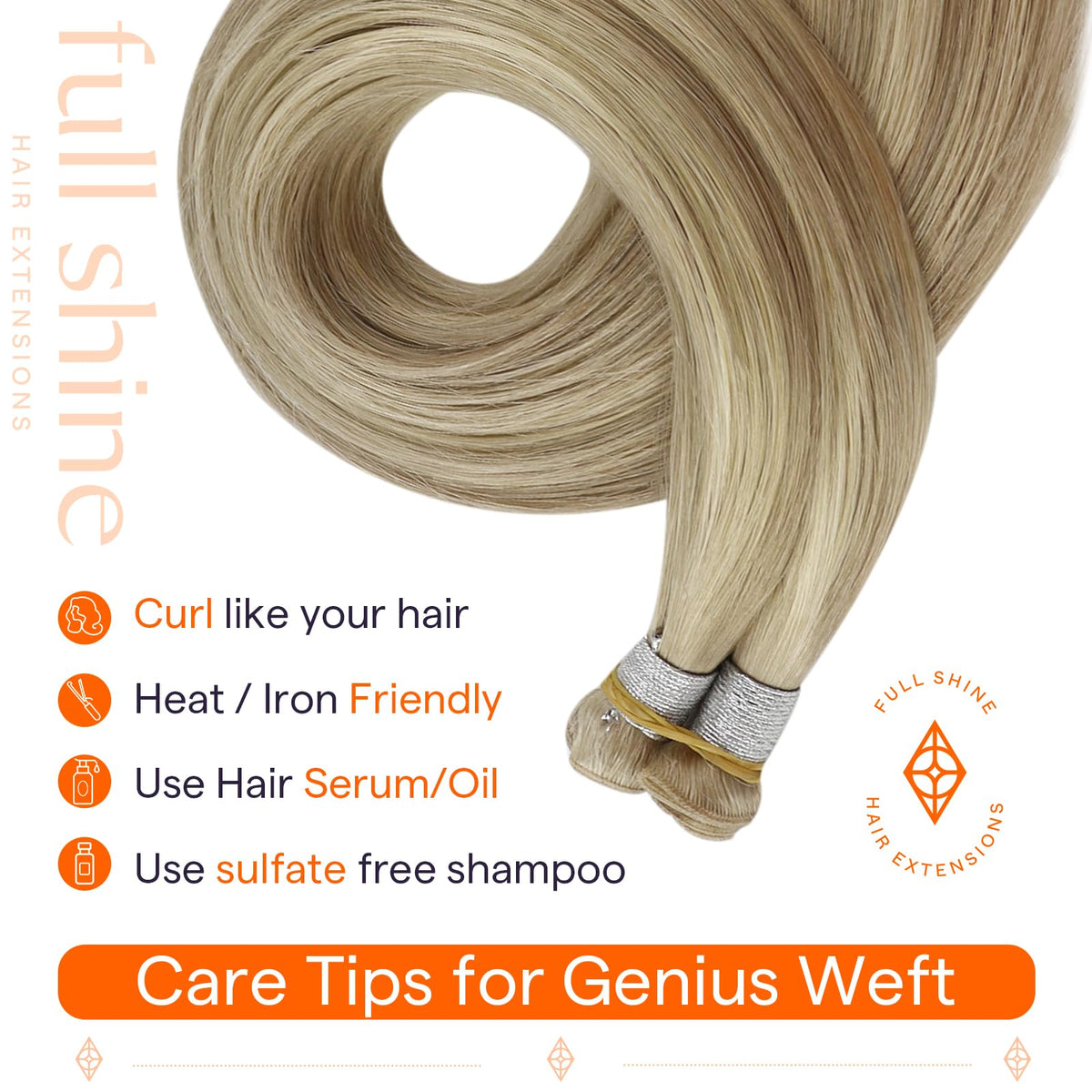 Full Shine Genius Weft Hair Extensions showing colour options