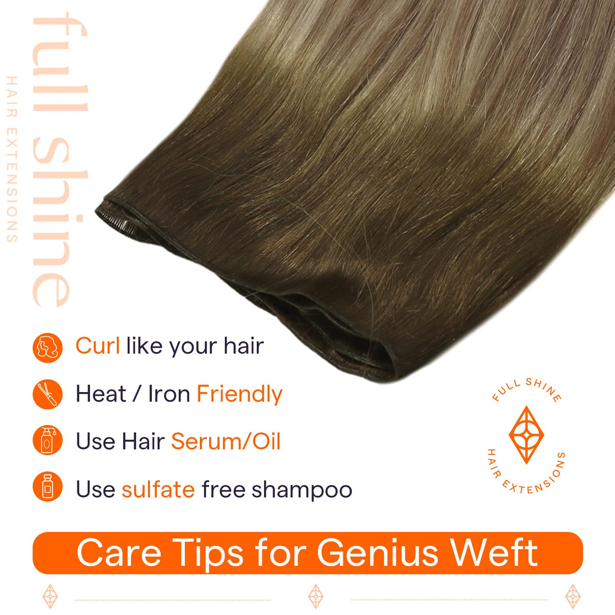 Full Shine Genius Weft Hair Extensions styled in curls