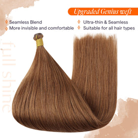 Full Shine Genius Weft hair extensions styled in hair