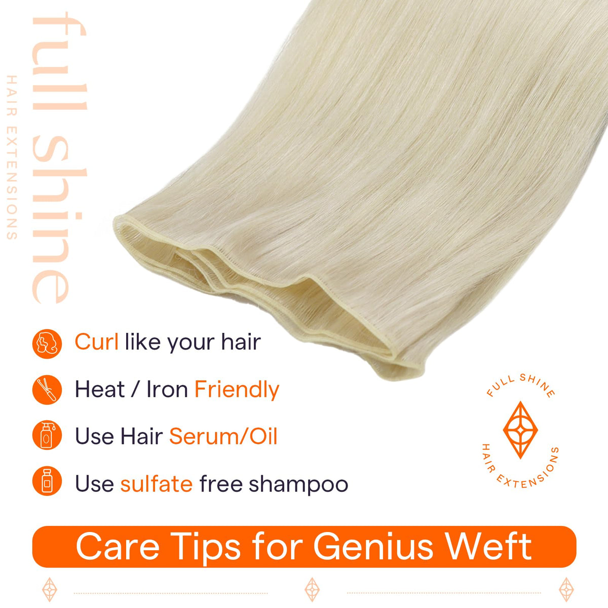 Full Shine Genius Weft Hair Extensions styled in hair