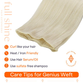 Full Shine Genius Weft Hair Extensions styled in hair