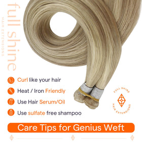 Full Shine Genius Weft Hair Extensions styled in loose waves