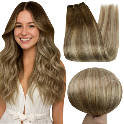 Full Shine Hair Extensions Balayage Brown 16 Inch front view