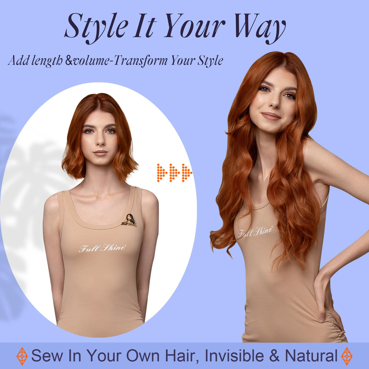 Full Shine hair extensions in various shades