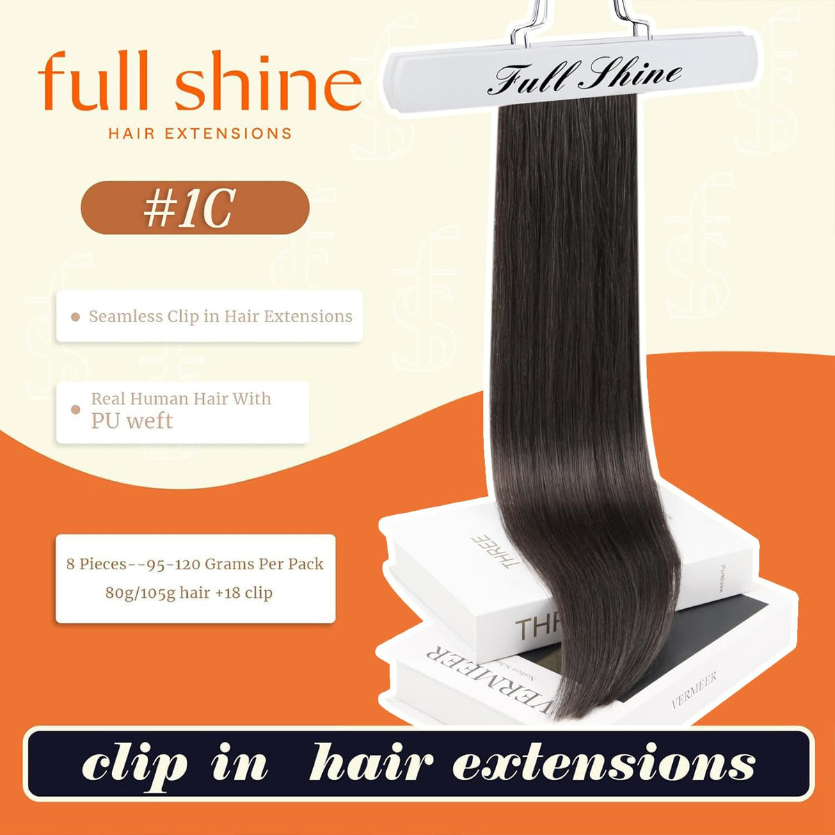 Full Shine hair extensions packaging with Mocha Brown shade