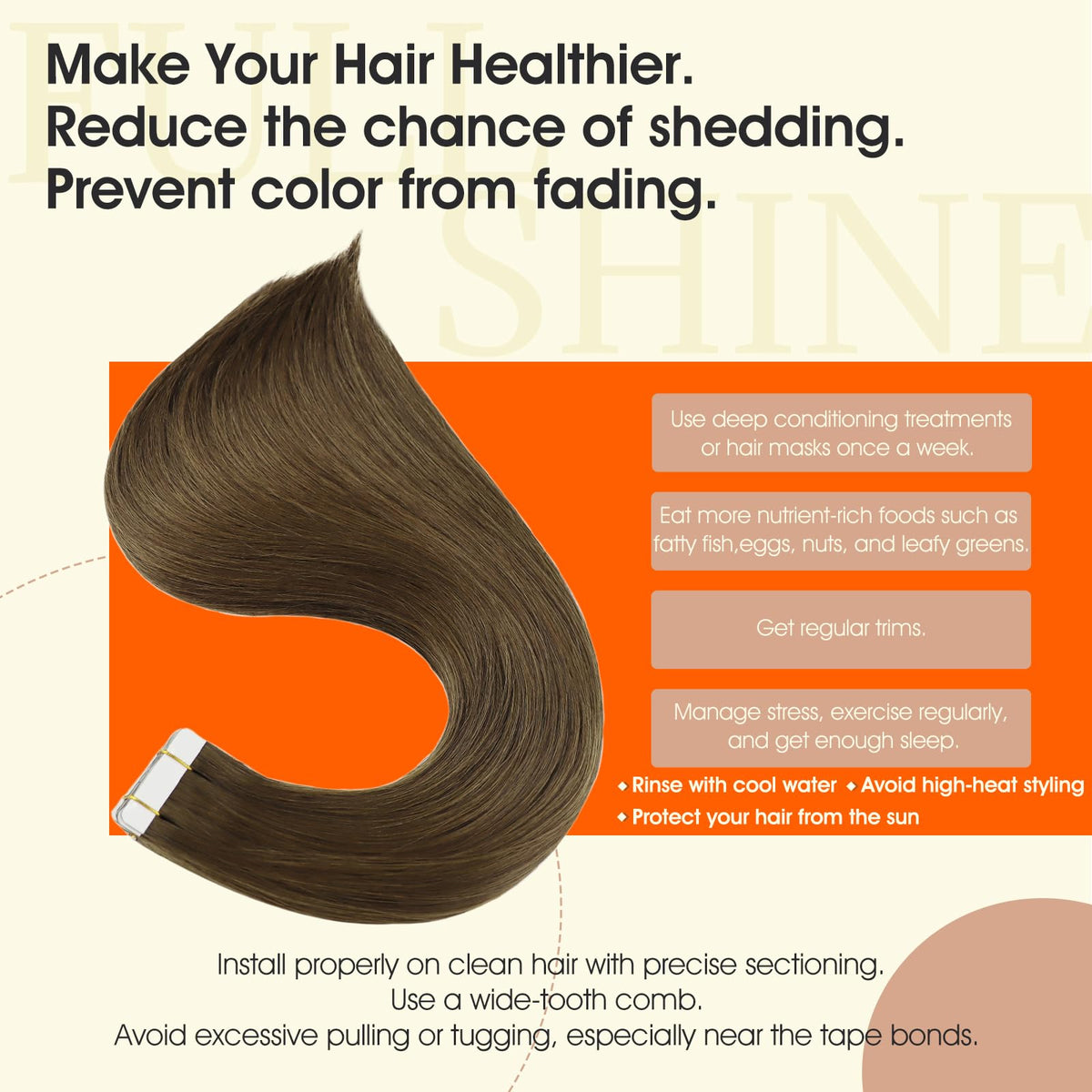 Full Shine Hair Extensions showing tape in application