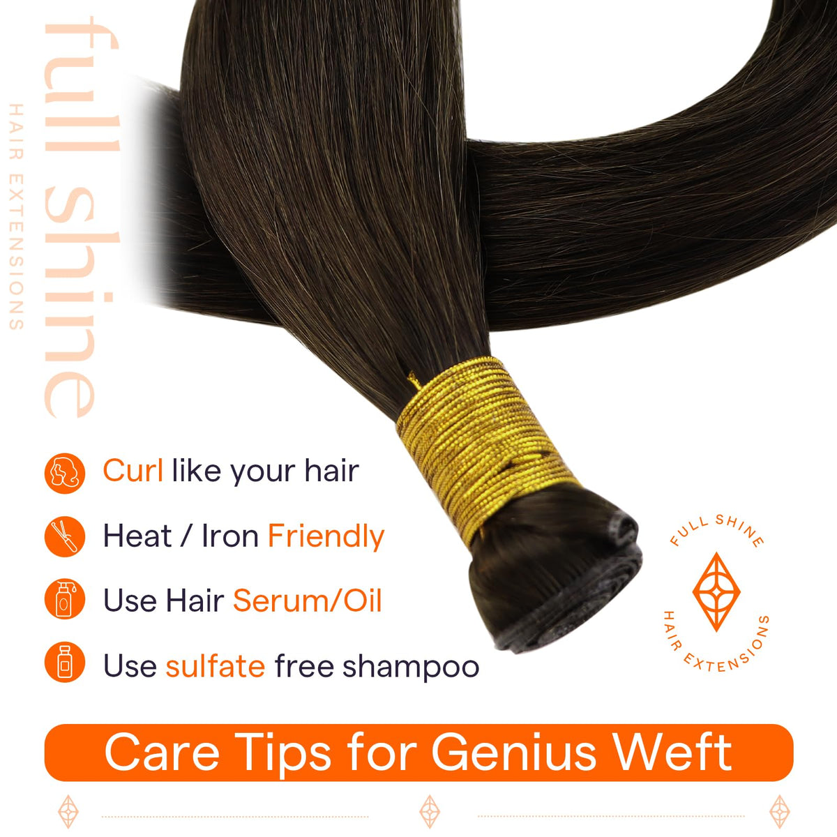 Full Shine Hair Extensions showing the weft construction