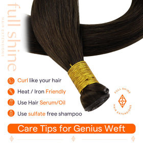 Full Shine Hair Extensions showing the weft construction