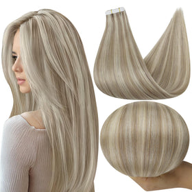Full Shine Hair Extensions Tape In 22 Inch Dirty Blonde Mix front view