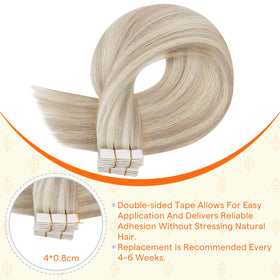 Full Shine Hand Tied Tape Weft Hair Extensions displayed on a model