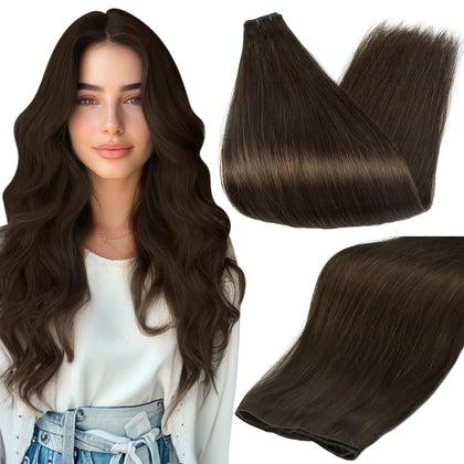 Full Shine Hand Tied Weft Extensions 22 Inch dark brown front view