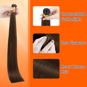 Full Shine Hand Tied Weft Hair Extensions 16 Inch close-up of weft