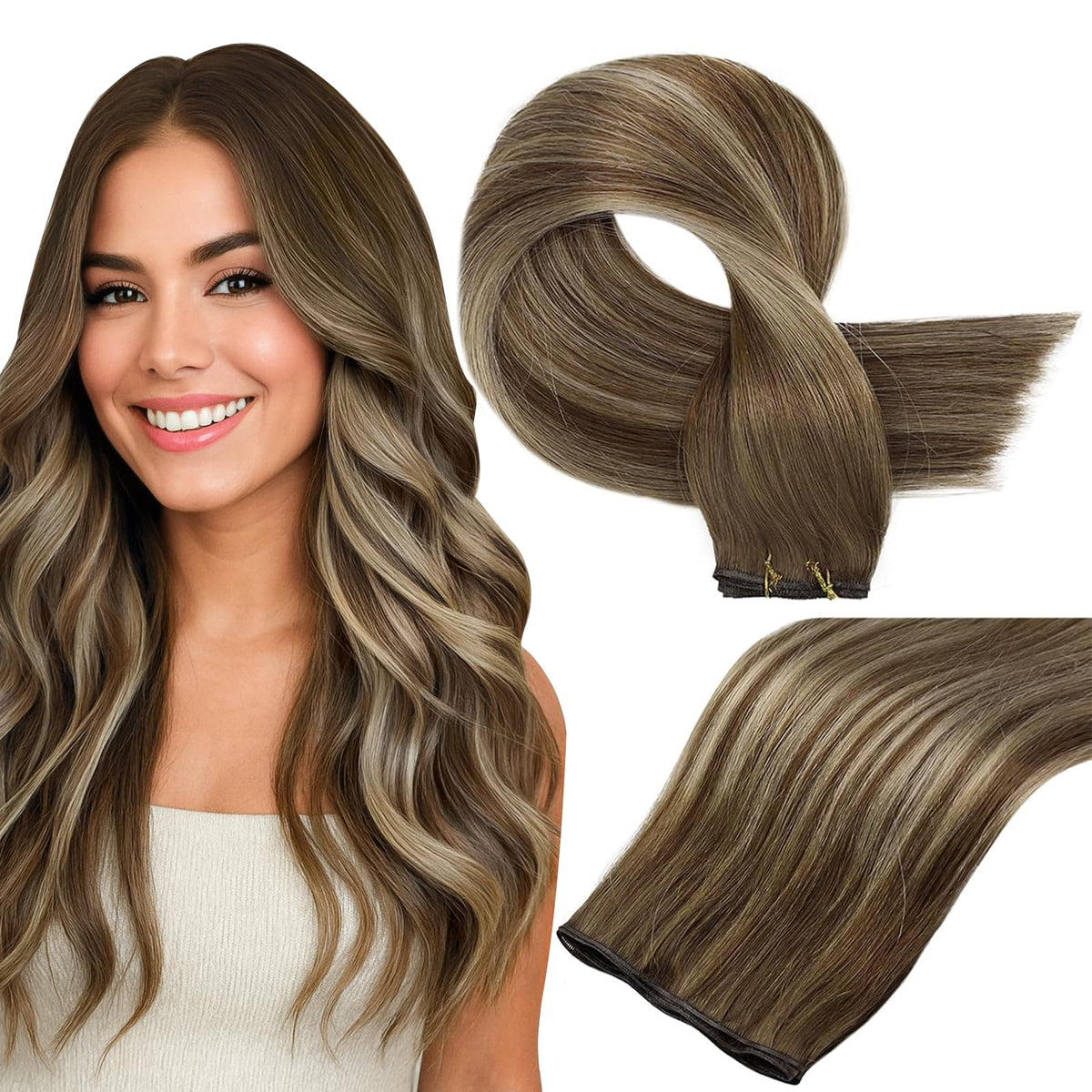 Full Shine Hand Tied Weft Hair Extensions 16 Inch front view