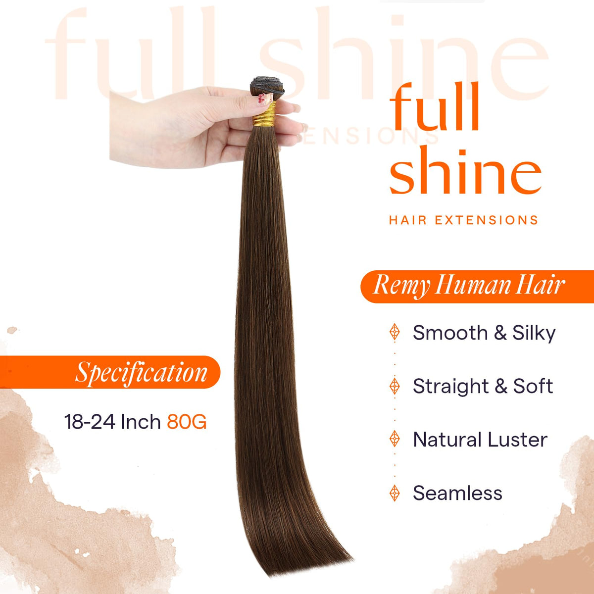 Full Shine Hand Tied Weft Hair Extensions 20 Inch showing weft detail