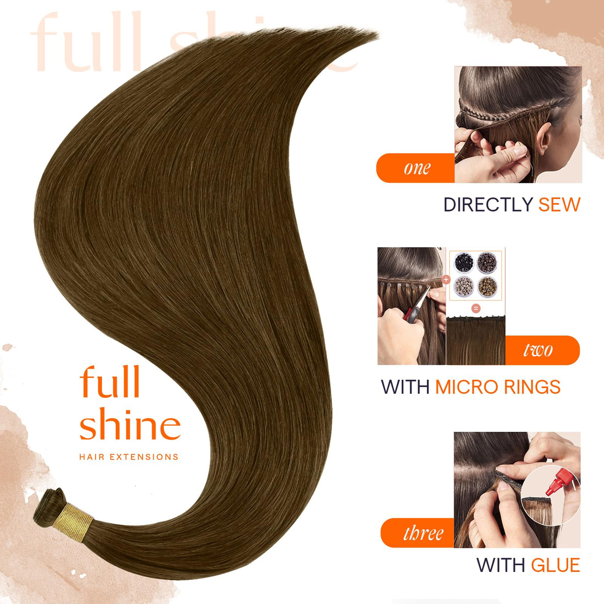 Full Shine Hand Tied Weft Hair Extensions 22 Inch close-up of weft