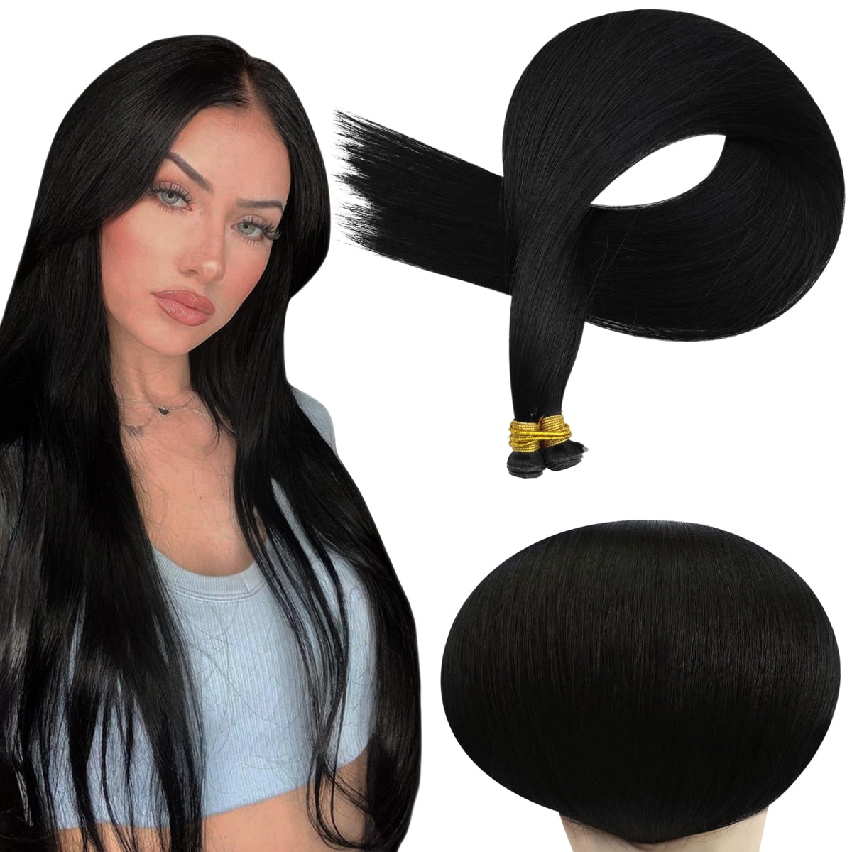 Full Shine Hand Tied Weft Hair Extensions 24 Inch front view