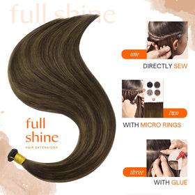 Full Shine Hand Tied Weft Human Hair Extensions 20 Inch close-up of weft