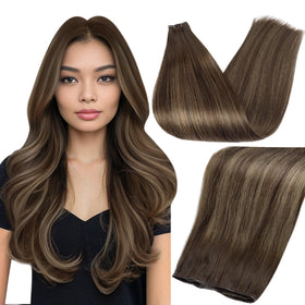 Full Shine Hand Tied Weft Human Hair Extensions 20 Inch front view