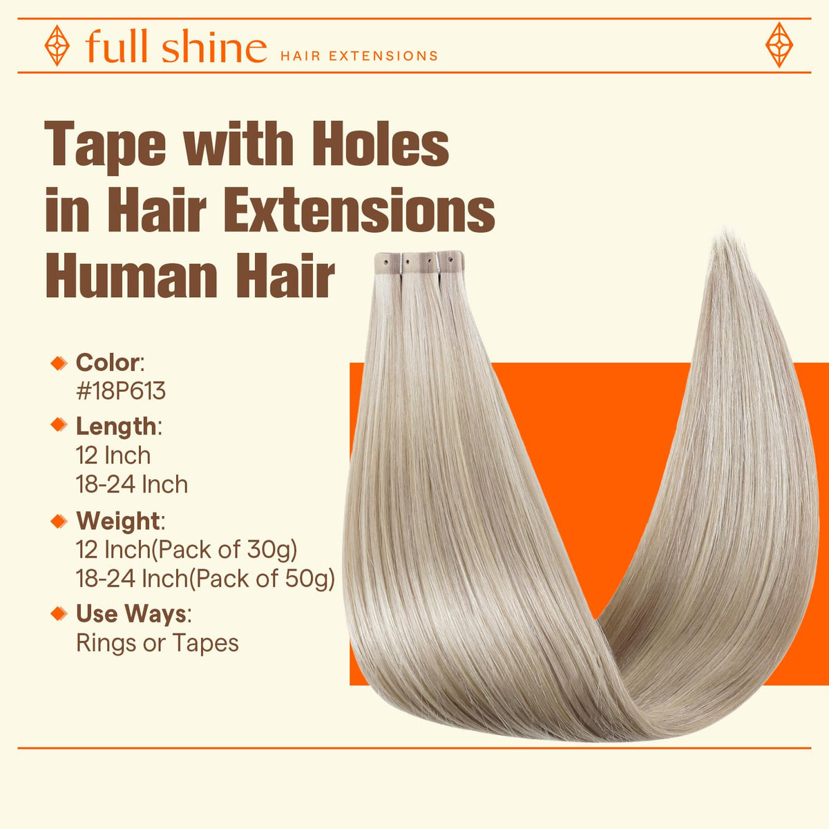 Full Shine Holed Human Hair Extensions Tape In packaging
