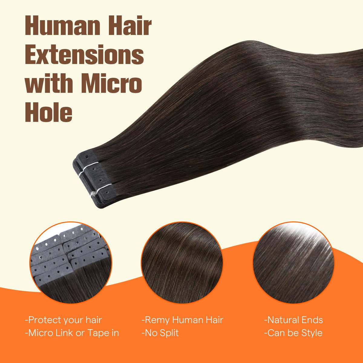 Full Shine Holed Human Hair Tape in Extensions packaging