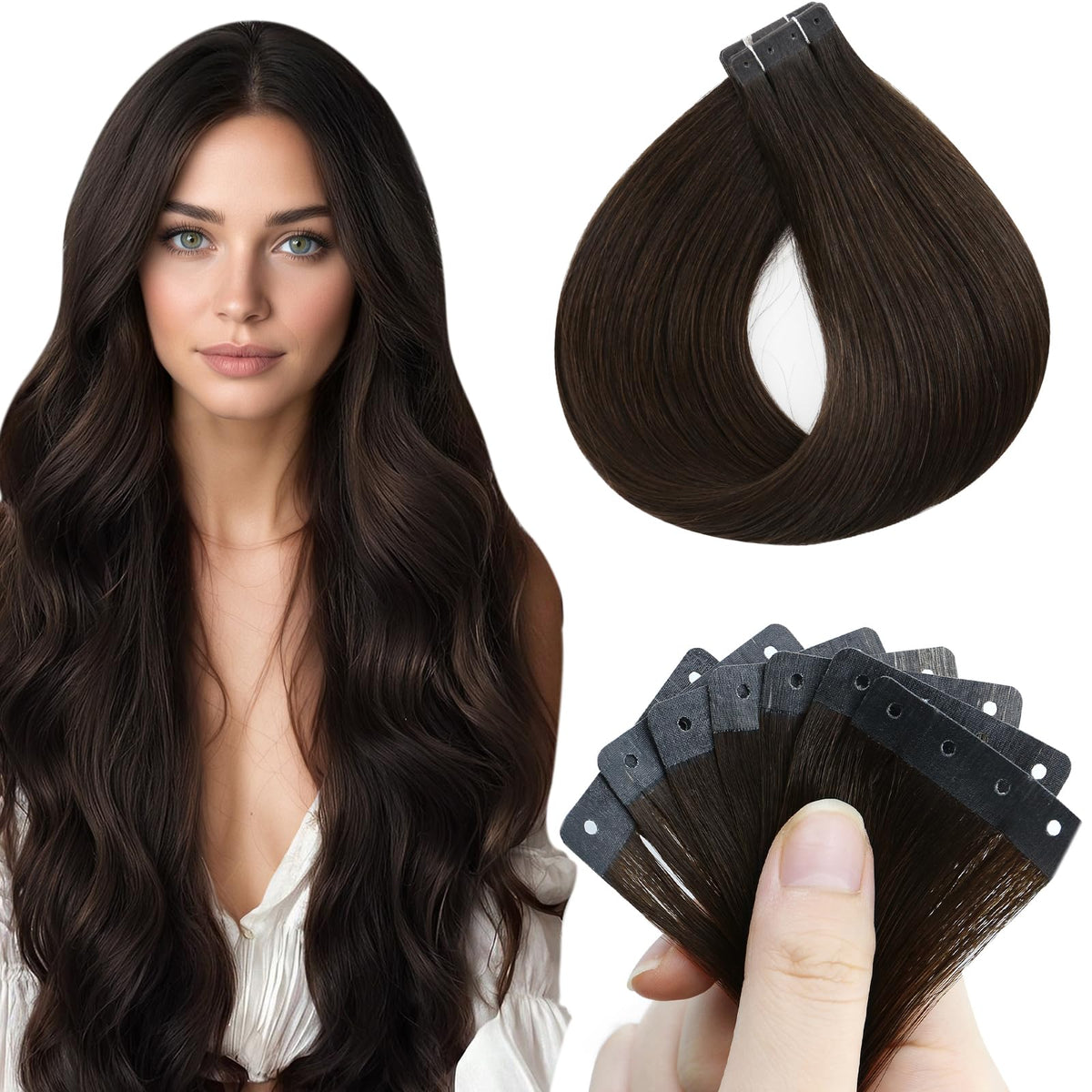 Full Shine Holed Tape in Extensions 12 Inch Darkest Brown front view