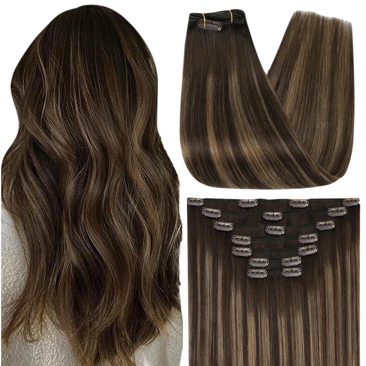 Full Shine Human Hair Clip in Extensions #2/8/2 front view