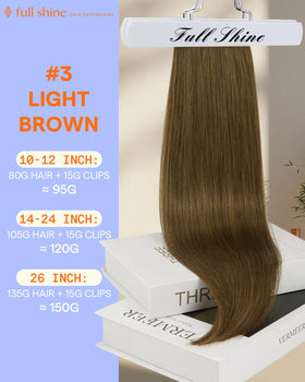 Full Shine Human Hair Clip in Extensions #3 Light Brown Blend packaging