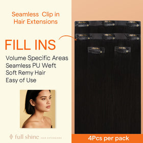 Full Shine Human Hair Clip in Extensions Natural Black back view