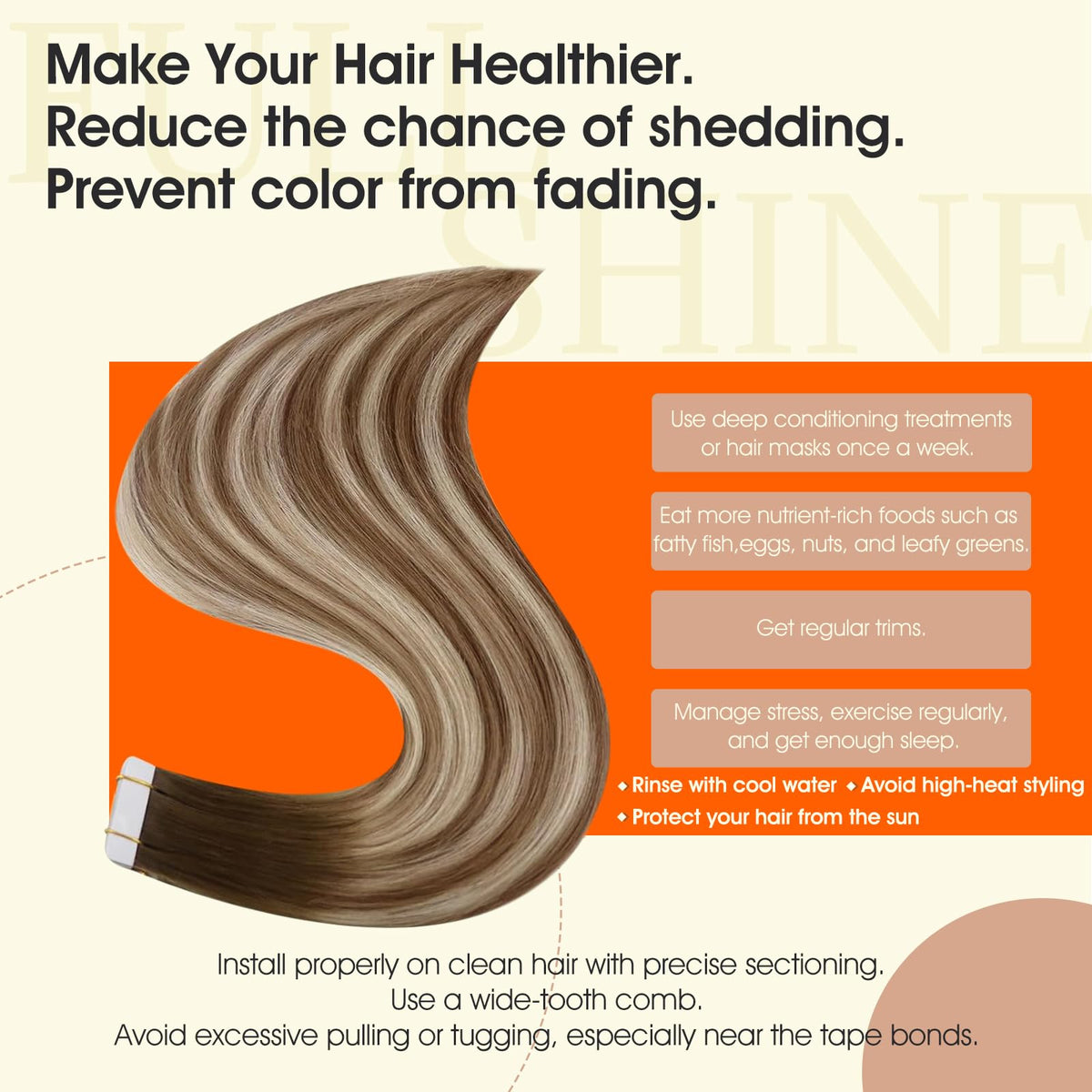 Full Shine Human Hair Tape In Extensions displayed in packaging