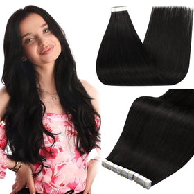 Full Shine Human Hair Tape In Extensions Off Black front view