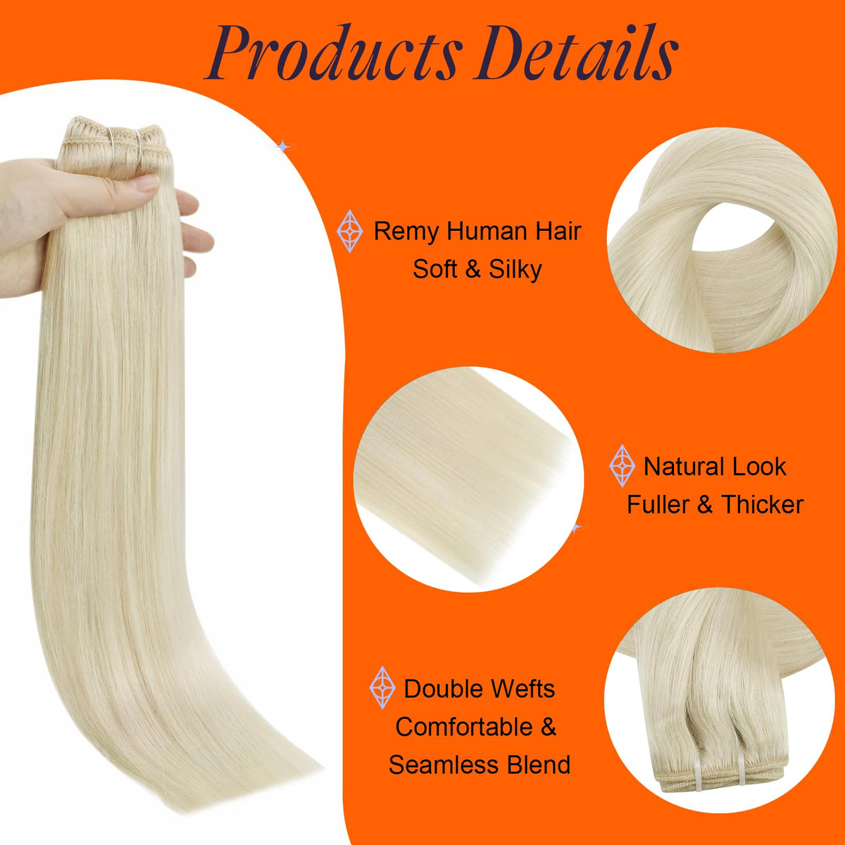 Full Shine Human Hair Weft Extensions 18 Inch White Blonde displayed on a mannequin