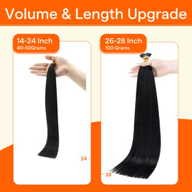 Full Shine I Tip extensions showcasing their length and volume
