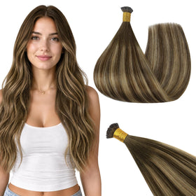 Full Shine I Tip Hair Extensions 16 Inch Balayage front view