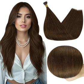Full Shine I Tip Hair Extensions 16 Inch Medium Brown front view