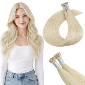 Full Shine I Tip Hair Extensions 18 Inch Platinum Blonde front view