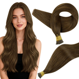 Full Shine I Tip Hair Extensions 20 Inch Medium Brown front view