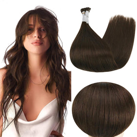 Full Shine I Tip Hair Extensions 22 Inch Dark Brown front view