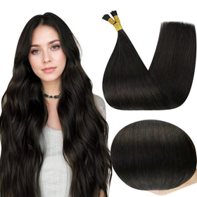 Full Shine I Tip Hair Extensions 22 Inch Off Black front view
