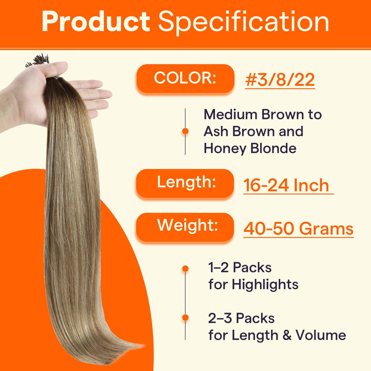 Full Shine I Tip Hair Extensions Balayage Brown styled in hair