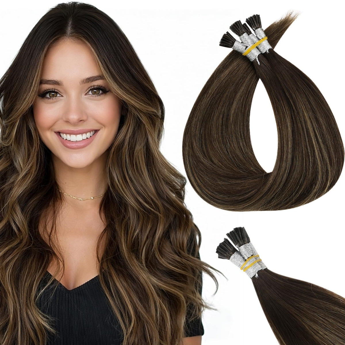 Full Shine I Tip Hair Extensions brown ombre front view