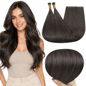 Full Shine I Tip Hair Extensions Cool Dark Brown 22 Inch front view
