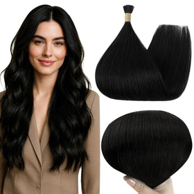 Full Shine I Tip Hair Extensions Mocha Brown 20 Inch front view